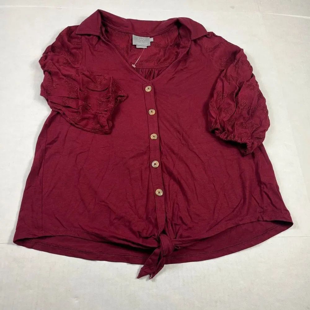 Vanessa Virginia Anthropologie Tie Front Shirt Soft Girl Boho 3/4 Sleeve Top XS